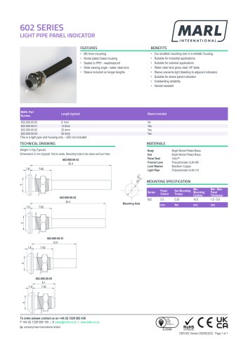 602SERIES  LIGHT PIPE PANELINDICATOR