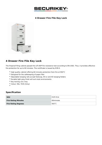 4 Drawer Fire File Key Lock