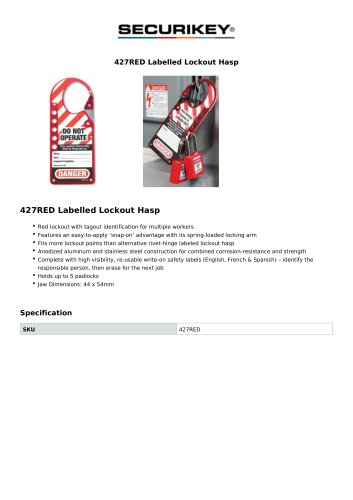 427RED Labelled Lockout Hasp