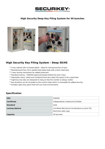 High Security Deep Key Filing System