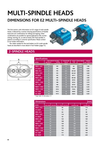 Multi-spindle heads dimensions for e2 multi–spindle heads