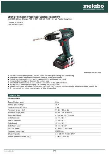 SB 18 LT COMPACT (602103620) CORDLESS IMPACT DRILL