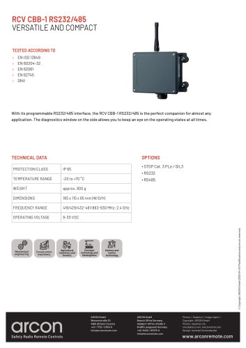 product data sheet RCV CBB-1 RS232/485