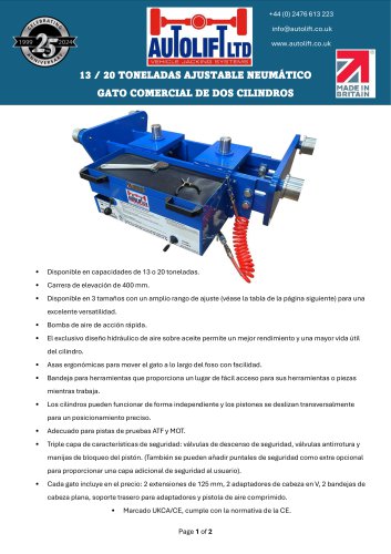 13T 20T TONELADAS AJUSTABLE NEUM&Aacute;TICO GATO COMERCIAL DE DOS CILINDROS - Spanish