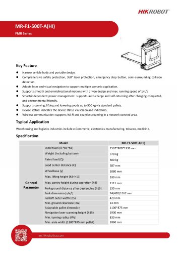 Forklift Mobile Robot MR-F1-500T-A(HI)