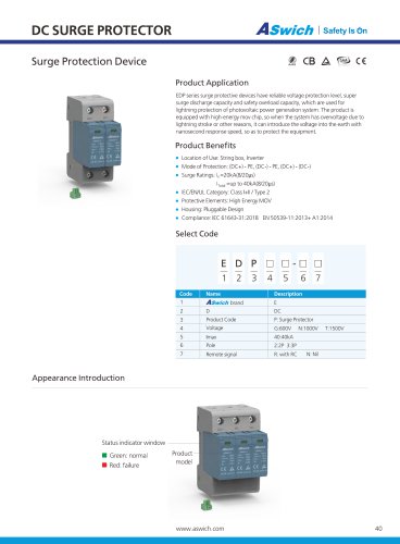 Photovoltaïc installation surge arrester EDPG40-3R