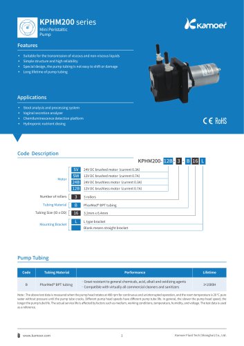 KPHM200 Peristaltic Pump Data Sheet