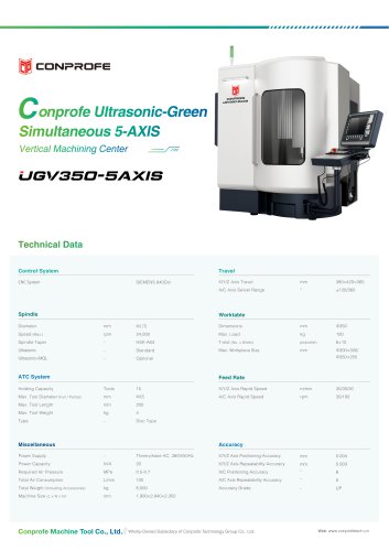 UGV350-5AXIS Conprofe Ultrasonic-Green Simultaneous 5-AXIS Vertical Machining Center