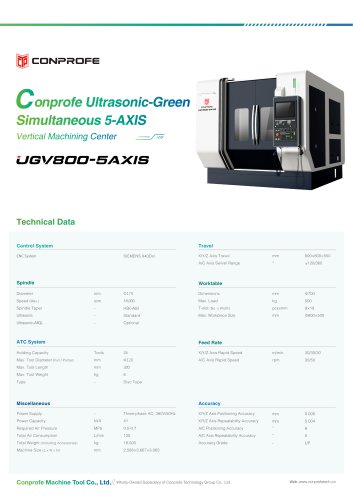 UGV800-5AXIS Conprofe Ultrasonic-Green Simultaneous 5-AXIS Vertical Machining Center