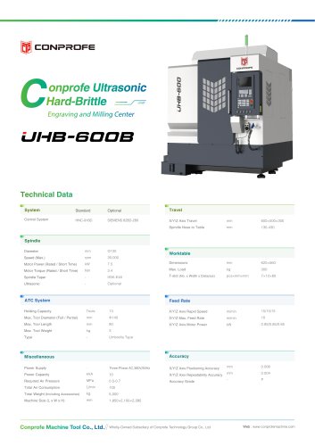 UHB-600B Conprofe Ultrasonic Hard-Brittle Engraving & Milling Center  20220512 VE2.0