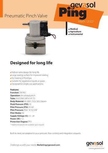 Gevasol Ping- P7194, Pneumatic Pinch Valve