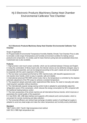 Hj-3 Electronic Products Machinery Damp Heat ChamberEnvironmental Calibrator Test Chamber