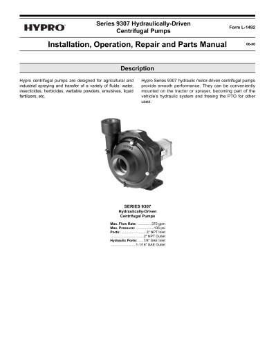 9307 Hydraulic Centrifugal Operation, Installation & Parts Manual