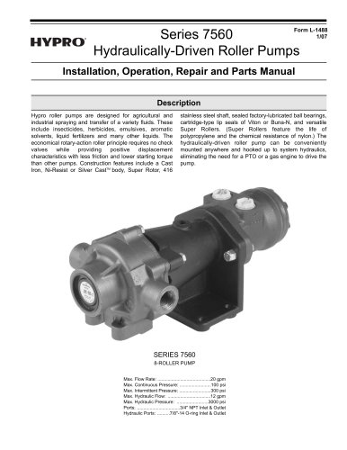 Hydraulic Driven Roller Pumps Operation, Installation & Parts Manual