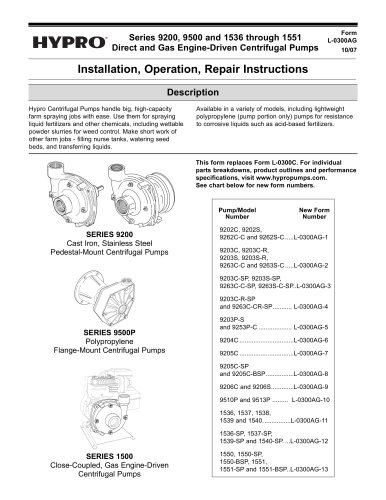 Series 9200, 9500, 1536-1551 Operation, Installation & Parts Manual