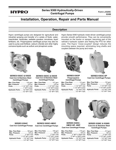 Series 9300 Hydraulic Centrifugal Operation, Installation & Parts Manual