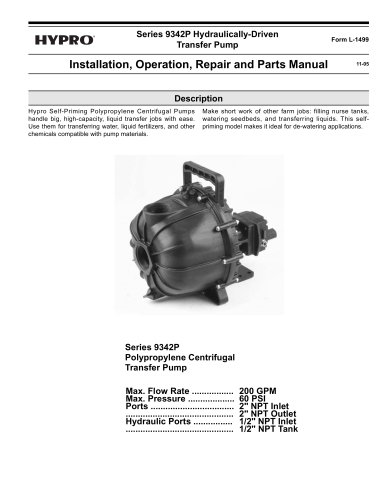 Series 9342P Hydraulic Driven Poly Transfer Pump Operation, Installation & Parts Manual