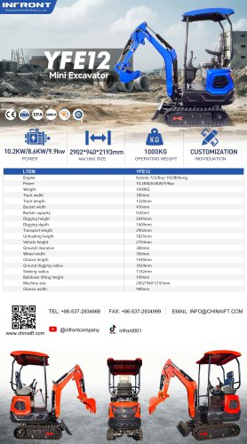 INFRONT 1.2Ton Excavator New Crawler Digger Farm Mini Bagger Home Compact Excavators YFE12C