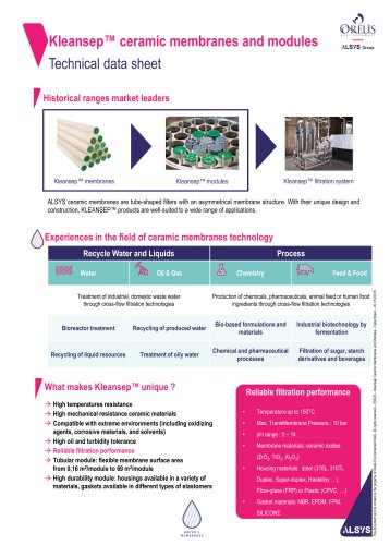 Kleansep™ ceramic membranes and modules