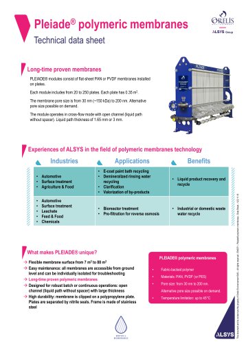 Pleiade®polymeric membranes