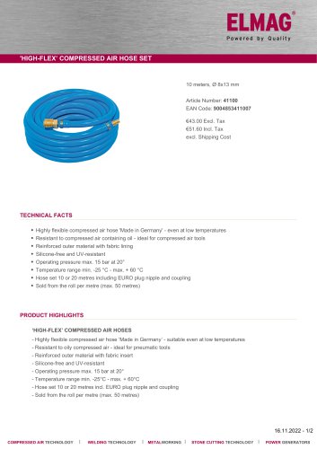 'HIGH-FLEX’ COMPRESSED AIR HOSE SET