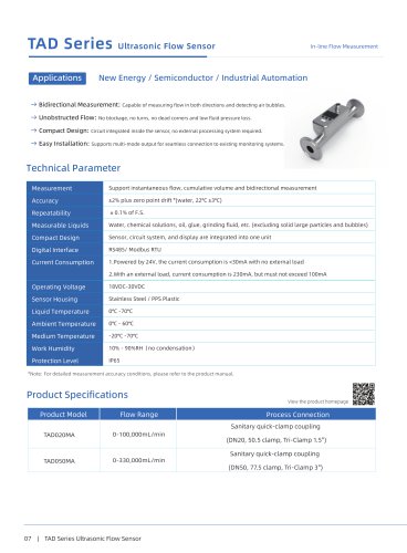 TAD Series Ultrasonic Flow Sensor