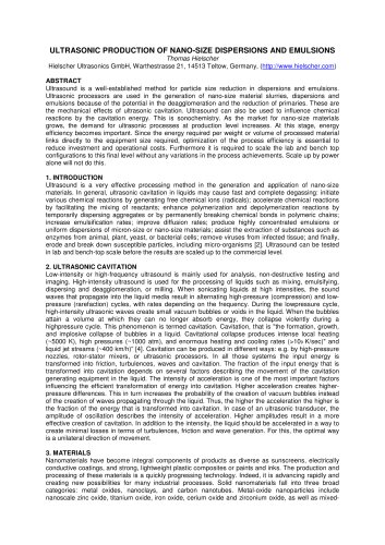 Ultrasonic Production of Nano-Size Emulsions and Dispersions - Hielscher