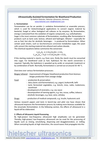 Ultrasonically assisted Fermentation to Bioethanol