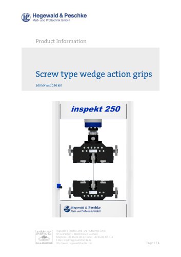 Screw type wedge action grips 100kN and 250kN