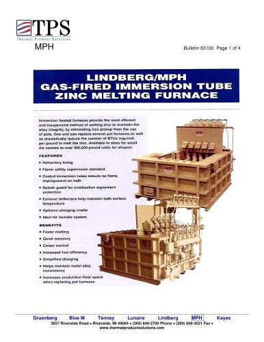 MPH Gas Fired Immersion Tube Zinc Melting Furnace