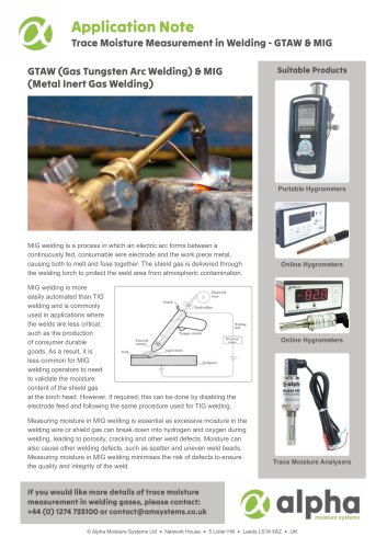 Trace Moisture Measurement in Welding - GTAW & MIG