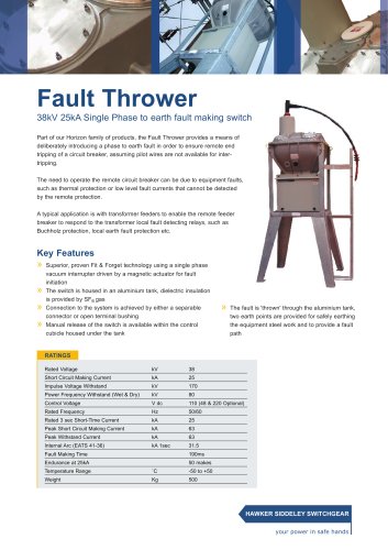 Fault Thrower 38kV 25kA Single Phase to earth fault making switch