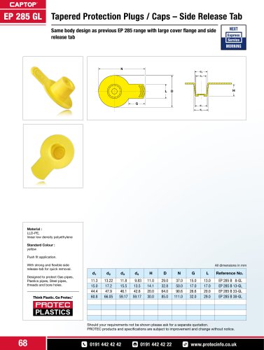 Captop EP 285GL Tapered protection plugs / caps - Side release tab