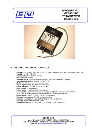 DIFFERENTIAL PRESSURE TRANSMITTER SERIES 750