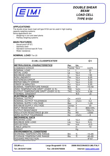 Double shear beam load cell Type 91S4