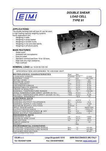 DOUBLE SHEAR LOAD CELL TYPE 91