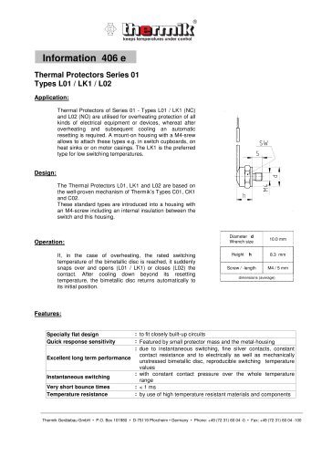 L01 / LK1 / L02 - Thermal-Protectors without insulation cap