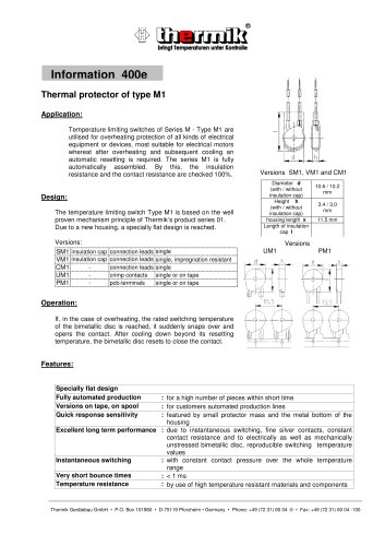 Thermal protector of type M1