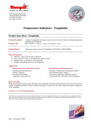 Temperature Indicators - Tempilstiks