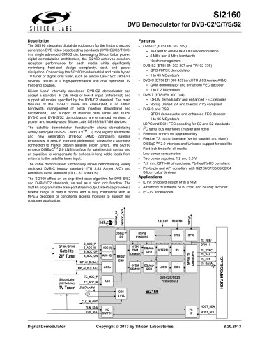 Si2160 Digital DVB-C2 TV Demodulator