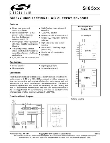 Si85XX UNIDIRECTIONAL AC CURRENT SENSORS