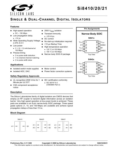 SINGLE & DUAL-CHANNEL DIGITAL ISOLATORS