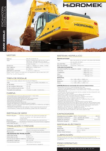 220LC Spec Sheet Spanish