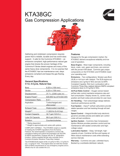 KTA38GC Gas Compression Applications Spec Sheet