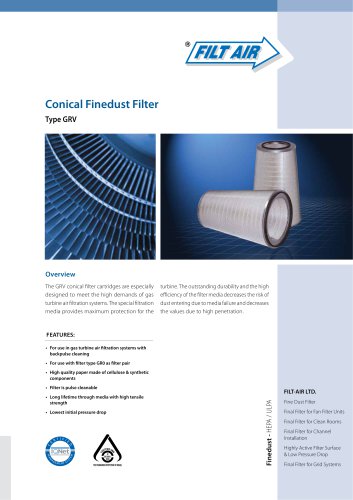 GRV Conical Finedust Filters