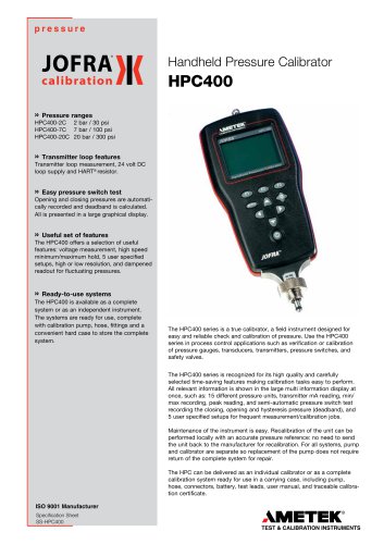 HPC400 - Handheld Pressure Calibrator