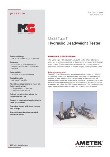 Type T - Deadweight tester