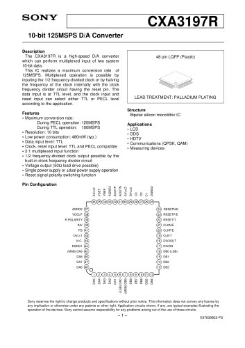 Mixed Signal Systems D/A Converter Lineup CXA3197R