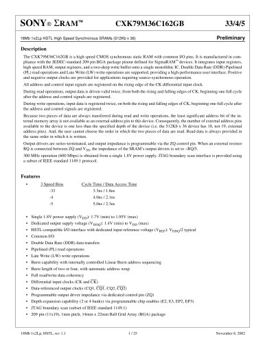 Networking High-Speed Synchronous SRAMs CXK79M36C162GB