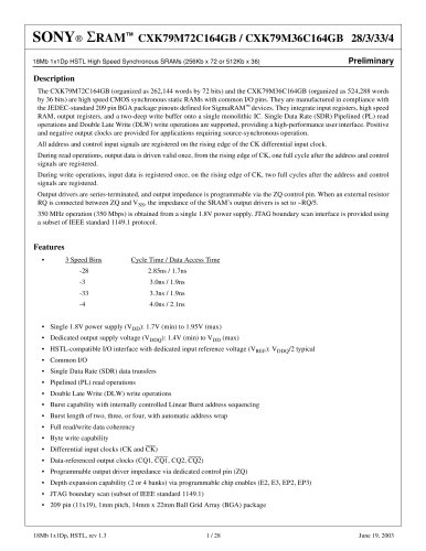 Networking High-Speed Synchronous SRAMs CXK79M72C164GB